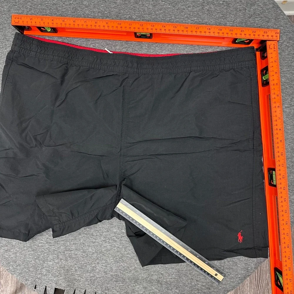 Polo Ralph Lauren Black Swim‎ Trunks Elastic Red Waist Red Pony Logo 2XB